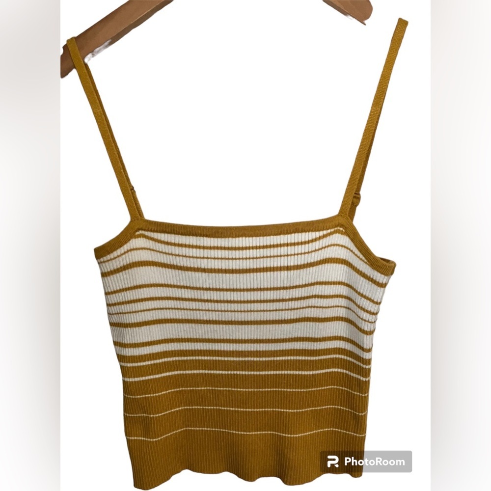 Popular 21 Y2K Women’s Sweater Knit Cropped Top in Mustard/White Stripe Sz L